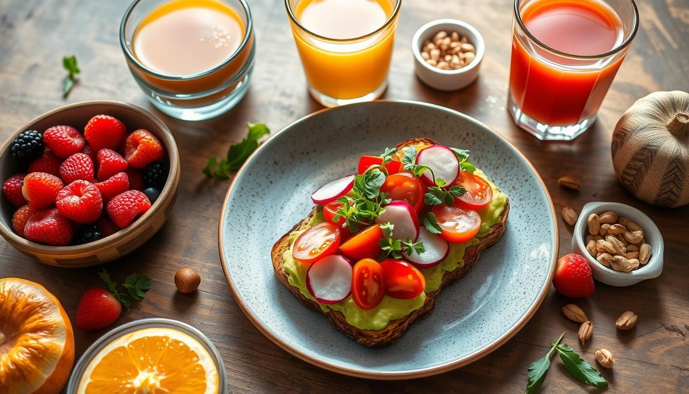 A plate of avocado toast with a red caution sign overlay, symbolizing reasons to avoid it for breakfast.