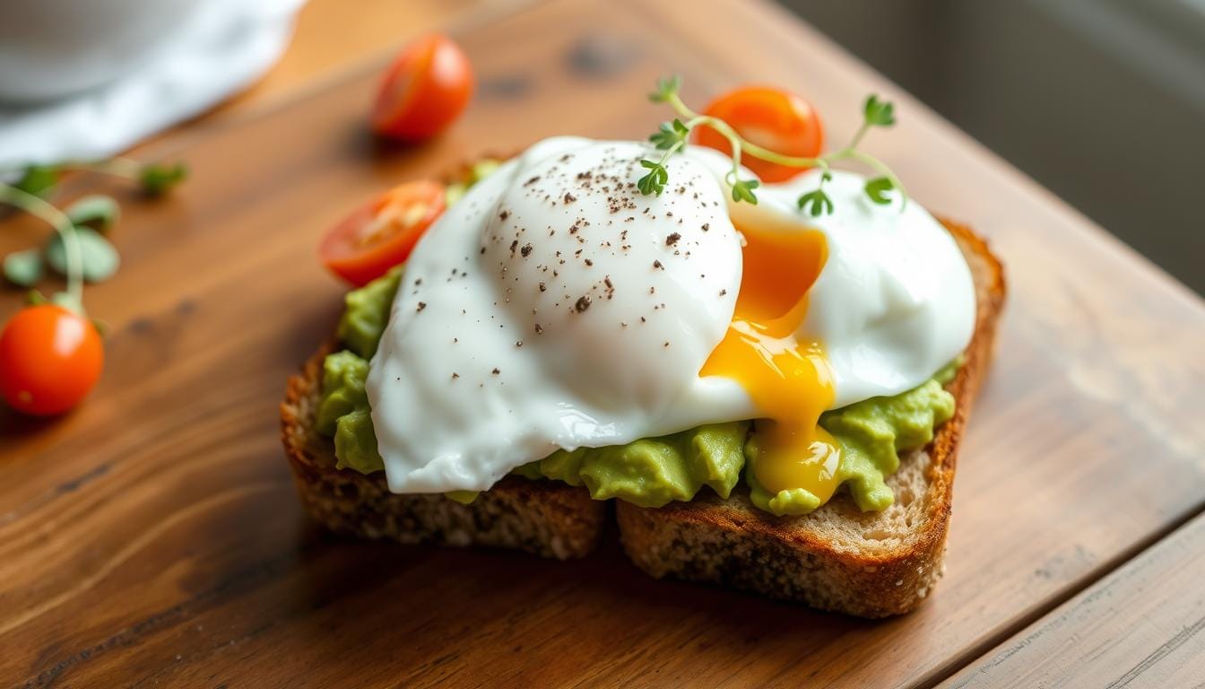 Avocado toast with egg served on whole-grain bread, showcasing its fiber-rich ingredients.